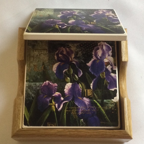 Absorbent Stone solid oak coaster holder, set of 4 coasters - Picture 3 of 7